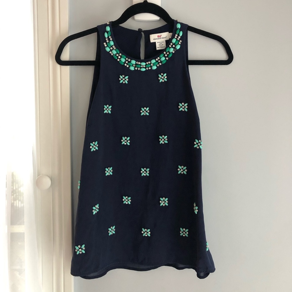 Vineyard Vines Navy Beaded Blouse Size 2